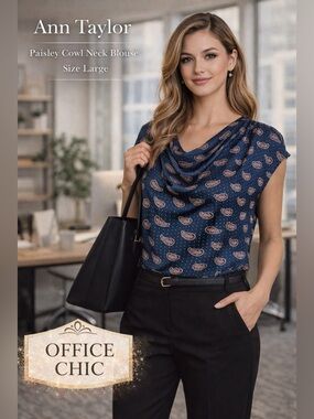 ✨ Ann Taylor Paisley Cowl Neck Blouse – Elegant Office Staple ✨
